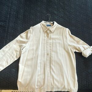 Karen Scott Sport Pleated Cream Button Down